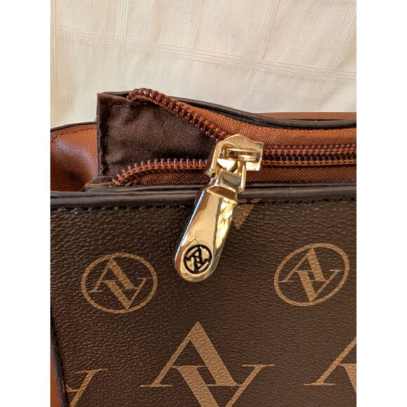 Adrienne Vittadini Brown Monogram Chain Strap Crossbody Bag Faux Leather - Picture 9 of 16